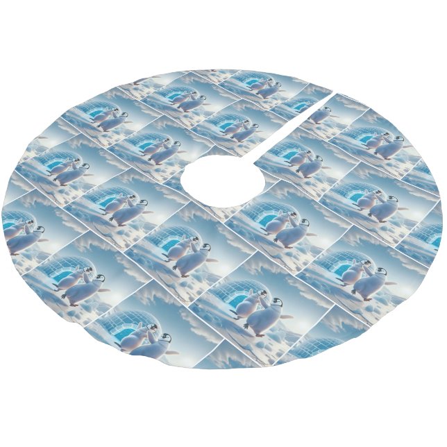 Falda Para El Árbol De Navidad De Poliéster Navidades felices bailando pingüinos (Angular)