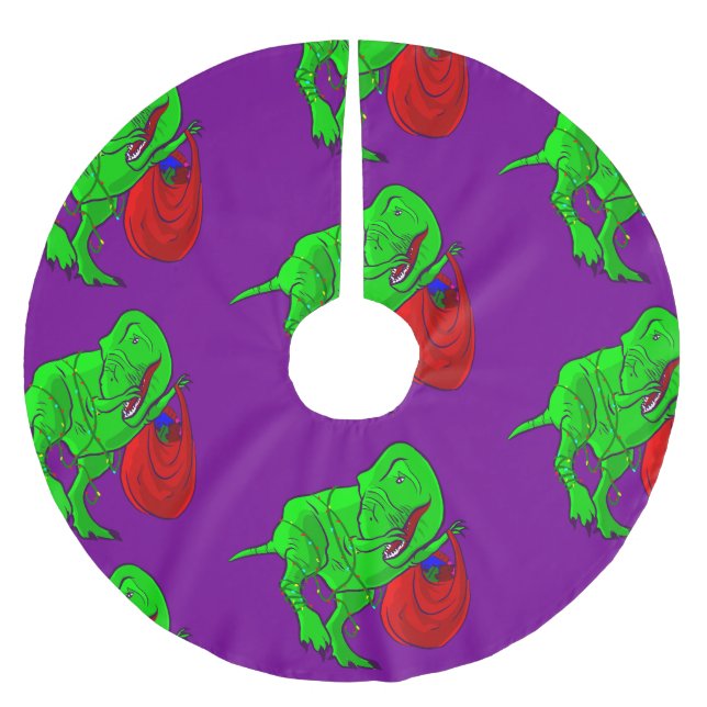 Falda Para El Árbol De Navidad De Poliéster navidades feos dinosaurio tyrannosaurus rex (Anverso)