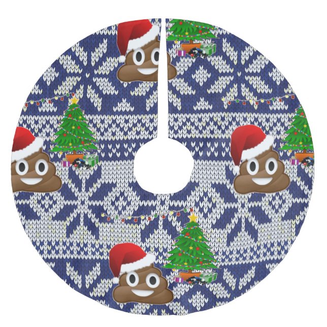 Falda Para El Árbol De Navidad De Poliéster navidades feos suéter poop emoji falda (Anverso)