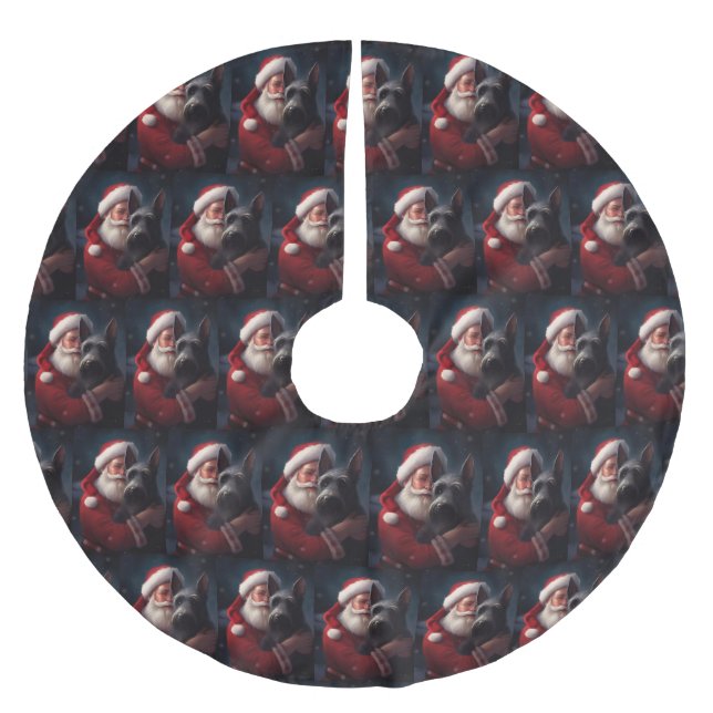 Falda Para El Árbol De Navidad De Poliéster Navidades festivos Scottish Terrier Santa Claus (Anverso)