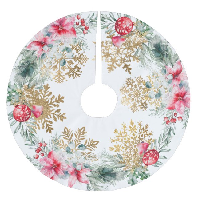 Falda Para El Árbol De Navidad De Poliéster Navidades Fiesta Red Poinsettia (Anverso)