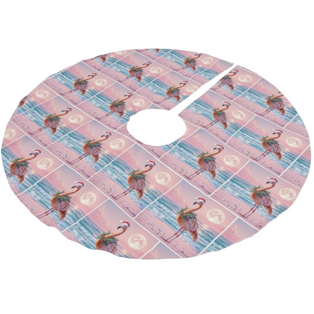 Falda Para El Árbol De Navidad De Poliéster Navidades Flamingo con guirnaldas de vacaciones (Angular)
