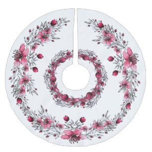 Falda Para El Árbol De Navidad De Poliéster Navidades florales rojas y blancas