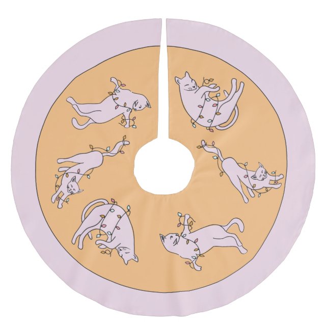 Falda Para El Árbol De Navidad De Poliéster Navidades gatos rosados ligeros (Anverso)