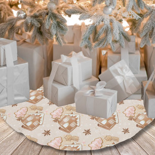 Falda Para El Árbol De Navidad De Poliéster Navidades Gingerbread Casa Cookies Rosa Brown