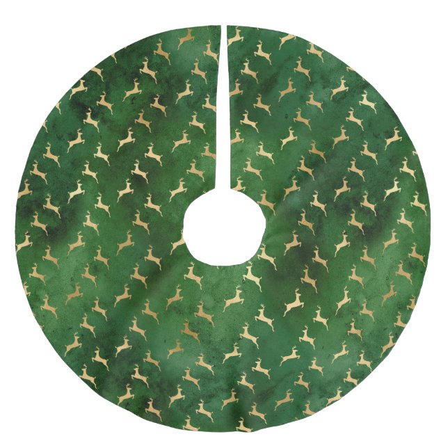 Falda Para El Árbol De Navidad De Poliéster Navidades Glam Green Gold Reindeer (Anverso)