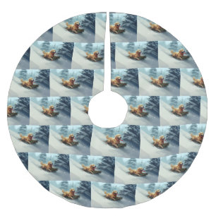 Falda Para El Árbol De Navidad De Poliéster Navidades Golden Retriever nevan invierno