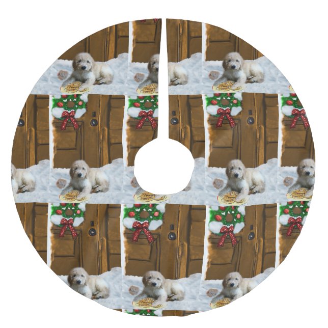 Falda Para El Árbol De Navidad De Poliéster Navidades Goldendoodle (Anverso)