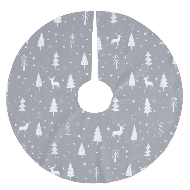 Falda Para El Árbol De Navidad De Poliéster Navidades grises y blancos (Anverso)