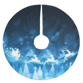 Falda Para El Árbol De Navidad De Poliéster Navidades Holiday Blue Santa y Sleigh