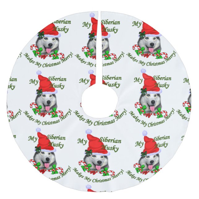 Falda Para El Árbol De Navidad De Poliéster Navidades Husky Siberiano (Anverso)