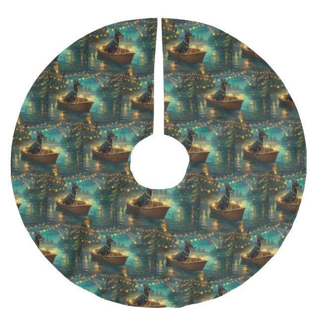 Falda Para El Árbol De Navidad De Poliéster Navidades Kelpie australianos disfrutan del viaje  (Anverso)