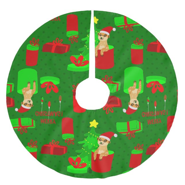 Falda Para El Árbol De Navidad De Poliéster navidades meerkat santa mongoose gracioso (Anverso)