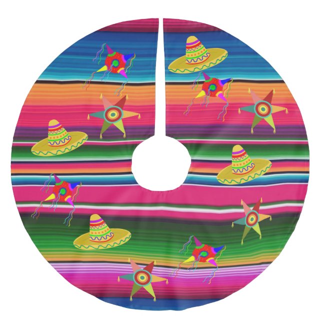 Falda Para El Árbol De Navidad De Poliéster Navidades mexicanos de Serape Blanket strips (Anverso)