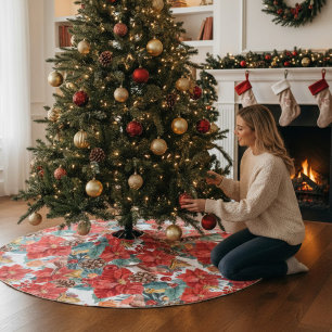 Falda Para El Árbol De Navidad De Poliéster Navidades Moda Festividad moderna acuarela Floral