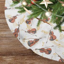 Falda Para El Árbol De Navidad De Poliéster Navidades Music Notes Violins Gold