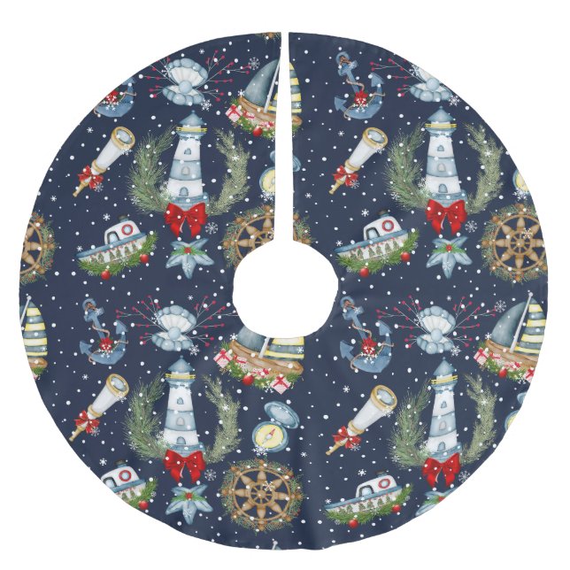 Falda Para El Árbol De Navidad De Poliéster Navidades náuticos (Anverso)