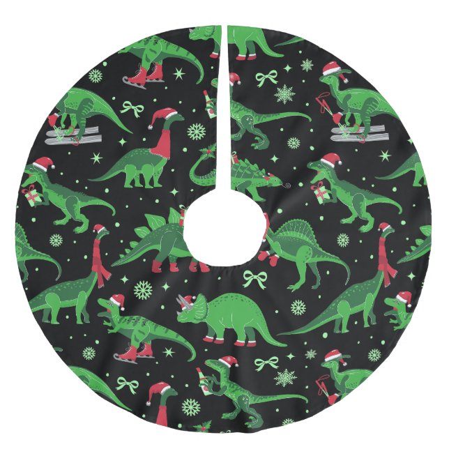 Falda Para El Árbol De Navidad De Poliéster navidades negros dinosaurios estegosaurus tricerat (Anverso)