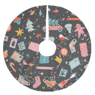 Falda Para El Árbol De Navidad De Poliéster Navidades negros: patrón vintage ornato.