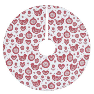 Falda Para El Árbol De Navidad De Poliéster Navidades nórdicos de la bombilla de pájaros rojos