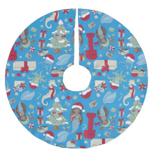 Falda Para El Árbol De Navidad De Poliéster navidades oceánicos sirenas negras caballito de ma