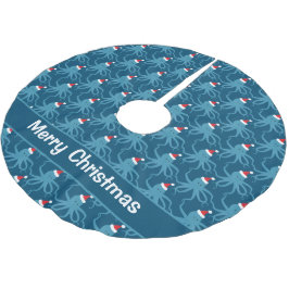 Falda Para El Árbol De Navidad De Poliéster Navidades Octopus Santa Hat Blue