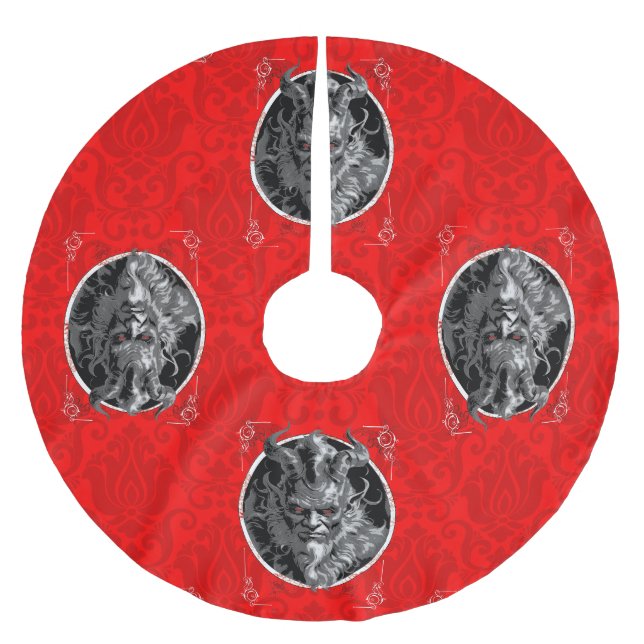 Falda Para El Árbol De Navidad De Poliéster navidades ominosos krampus damasco rojo (Anverso)