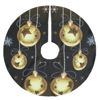 Falda Para El Árbol De Navidad De Poliéster Navidades Ornamentos dorados Estrellas brillantes