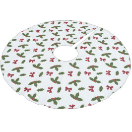 Falda Para El Árbol De Navidad De Poliéster Navidades Patrón Común Planta Holly Y Barras Rojas