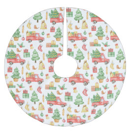 Falda Para El Árbol De Navidad De Poliéster Navidades Patrón de Camión Rojo Vintage
