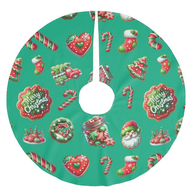 Falda Para El Árbol De Navidad De Poliéster Navidades patrón de panadería de galletas (Anverso)