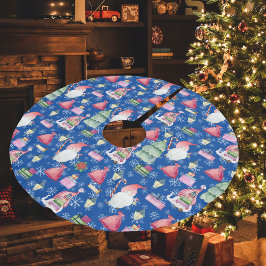 Falda Para El Árbol De Navidad De Poliéster Navidades Patrón Santa Gnome azul para vacaciones