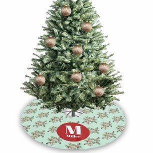 Falda Para El Árbol De Navidad De Poliéster Navidades Peppermint Green Mistletoe Custom Name