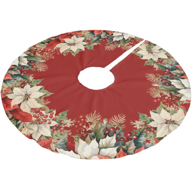 Falda Para El Árbol De Navidad De Poliéster Navidades Poinsettias (Angular)