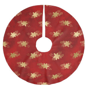 Falda Para El Árbol De Navidad De Poliéster Navidades puninsettias dorado rojo oscuro patrón f