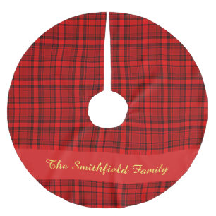 Falda Para El Árbol De Navidad De Poliéster Navidades Red Black Plaid Family Name Personalizad