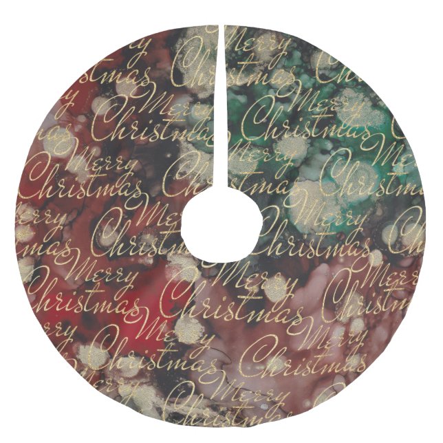 Falda Para El Árbol De Navidad De Poliéster Navidades Red Green Gold Swirls (Anverso)