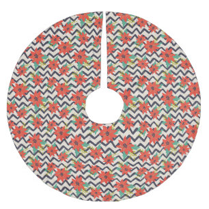 Falda Para El Árbol De Navidad De Poliéster Navidades Red Poinsettia Chevron Blanco y Negro