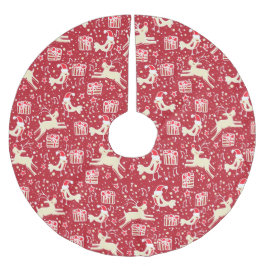 Falda Para El Árbol De Navidad De Poliéster Navidades regalos de renos y falda de crema roja d
