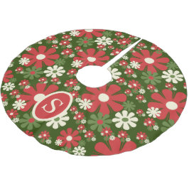 Falda Para El Árbol De Navidad De Poliéster Navidades Retro Floral de los años 60 70 con inici