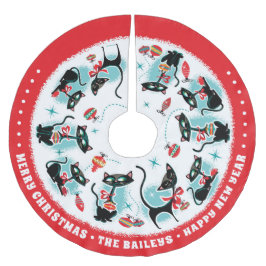 Falda Para El Árbol De Navidad De Poliéster Navidades retro personalizado gatos