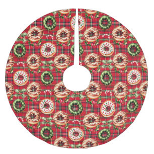 Falda Para El Árbol De Navidad De Poliéster Navidades Retro Rojo Donan Red Tartán Plaid