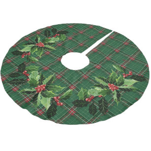 Falda Para El Árbol De Navidad De Poliéster Navidades rojos escoceses en verde