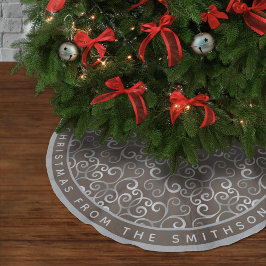 Falda Para El Árbol De Navidad De Poliéster Navidades RÚSTICOS DE TAUPE Y PLATA DAMASCO PERSON