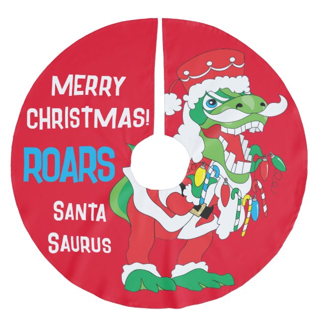 Falda Para El Árbol De Navidad De Poliéster Navidades SantaSaurus (Anverso)