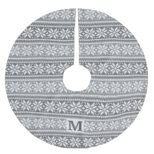 Falda Para El Árbol De Navidad De Poliéster Navidades Snowflake Monograma Suéter de piel gris