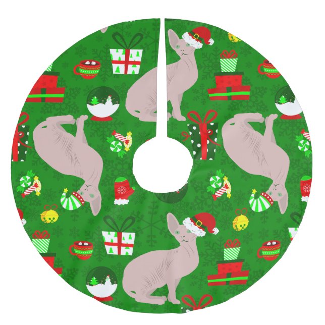 Falda Para El Árbol De Navidad De Poliéster navidades sphynx cat santa sphinx (Anverso)
