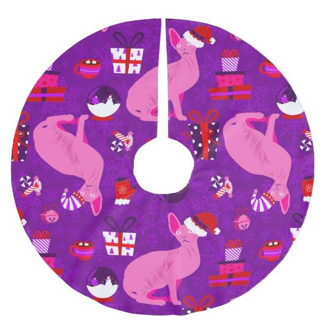 Falda Para El Árbol De Navidad De Poliéster navidades sphynx cat santa sphinx rosa (Anverso)