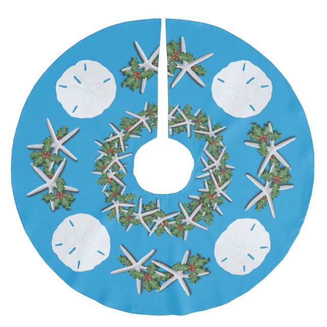 Falda Para El Árbol De Navidad De Poliéster Navidades tropicales añaden  Starfish Verde azulad (Anverso)