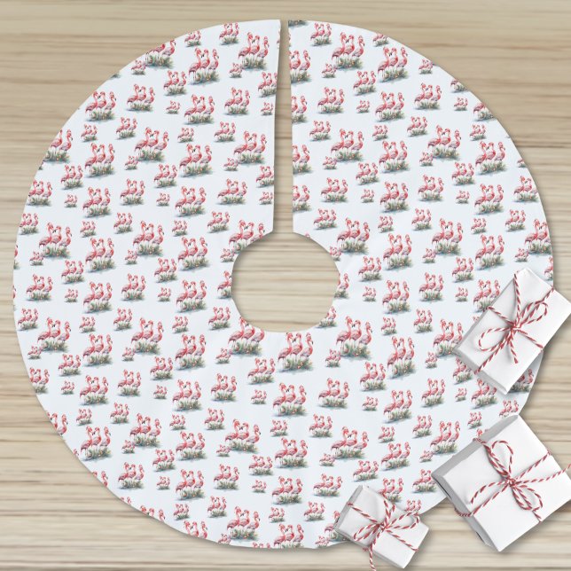 Falda Para El Árbol De Navidad De Poliéster Navidades tropicales de Flamingo (Flamingo Tropical Christmas Brushed Polyester Tree Skirt )